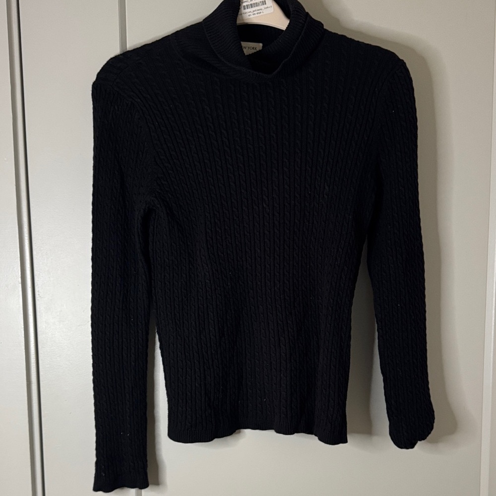 Jones New York Black Cable Knit Turtleneck Sweater